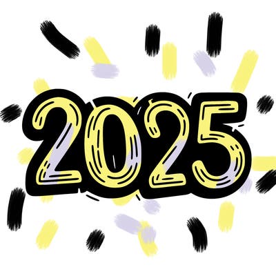 one line scrawled numbers sketch design “2025”