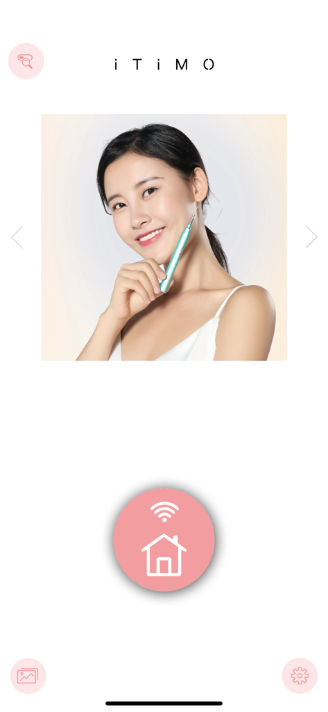iTiMO - iTiMO app interface showing a woman using a blackhead removal tool and a pink wifi connection button