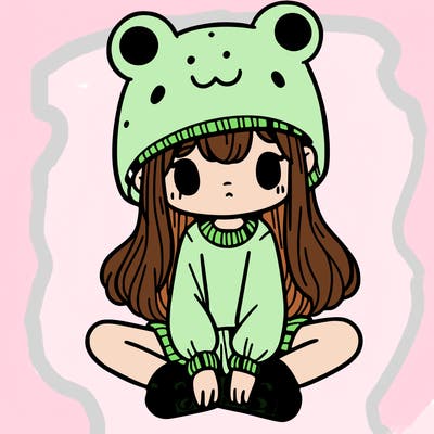 a girl wearing a frog hat and some frog socks