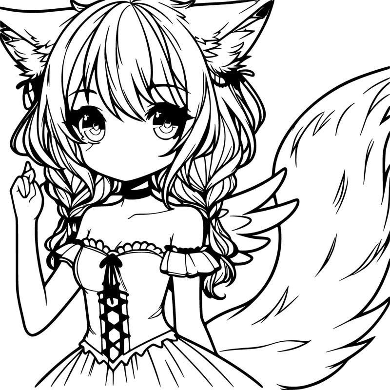 a girl with wolf ears tail and wings