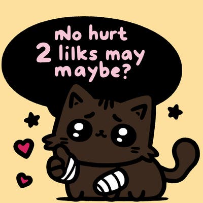 cute cat thats been hurt saiying 2 likes maybe