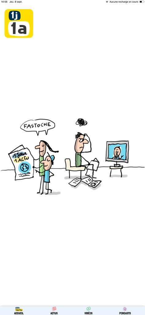 1jour1actu - Cartoon comparing simple news for kids with complex news for adults