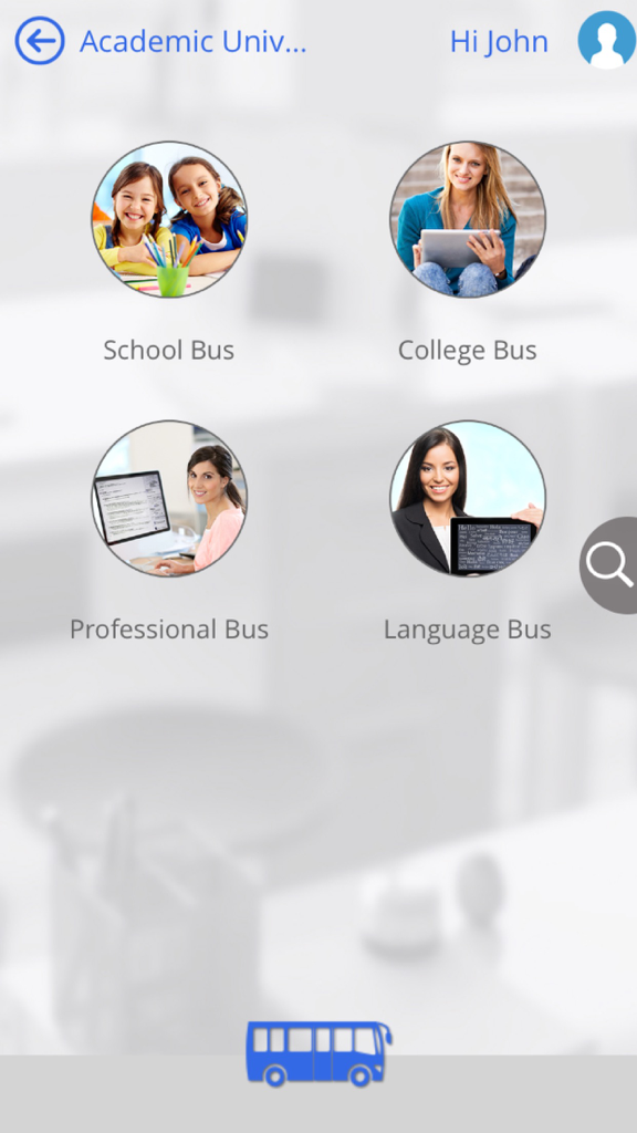 Learn Engineering Math by GoLearningBus - GoLearningBus app dashboard showing four learning categories School College Professional and Language Bus