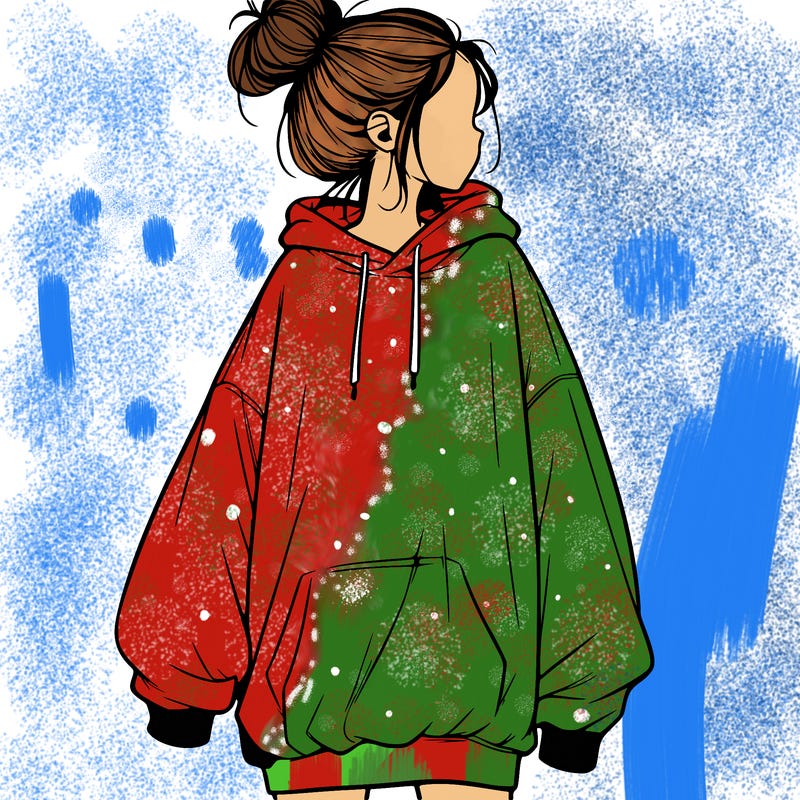 realistic girl with a oversized sweatshirt on and a bun