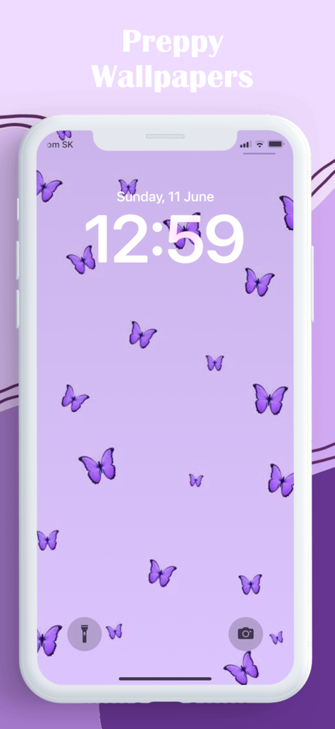 Preppy Wallpapers 4K - Fondo de pantalla estético de mariposa morada en la pantalla de bloqueo de un iPhone