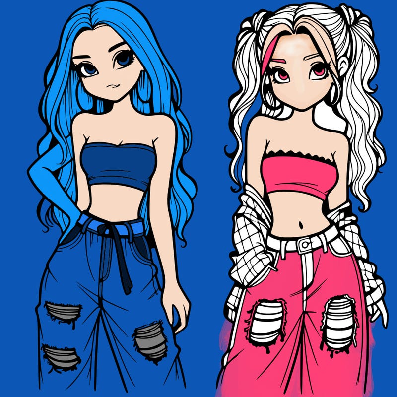 2 girls in crop tops and baggy jeans ripped