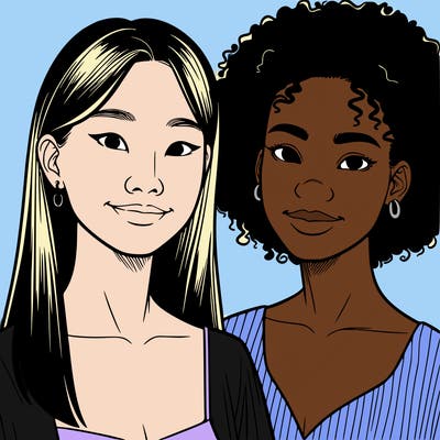 an asian woman and an afroamerican woman in a couple realistic