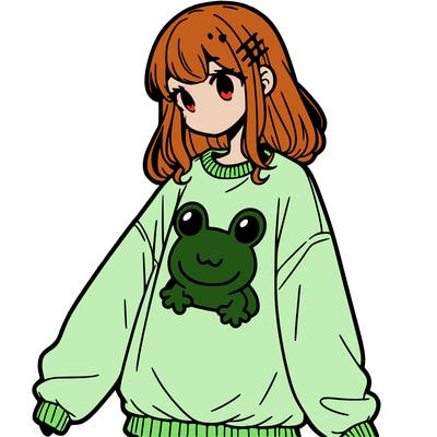 girl wearing frogging sweatshirt