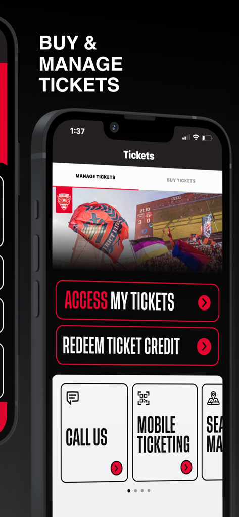 D.C. United & Audi Field - DC United app screen for buying and managing Audi Field match tickets