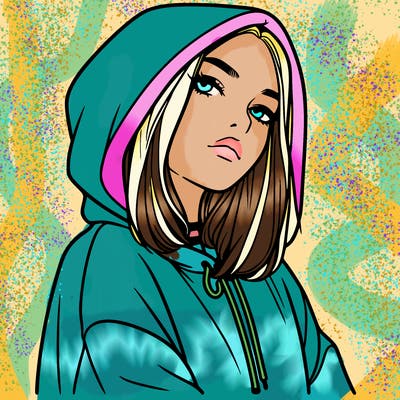 a realistic girl in a hoodie