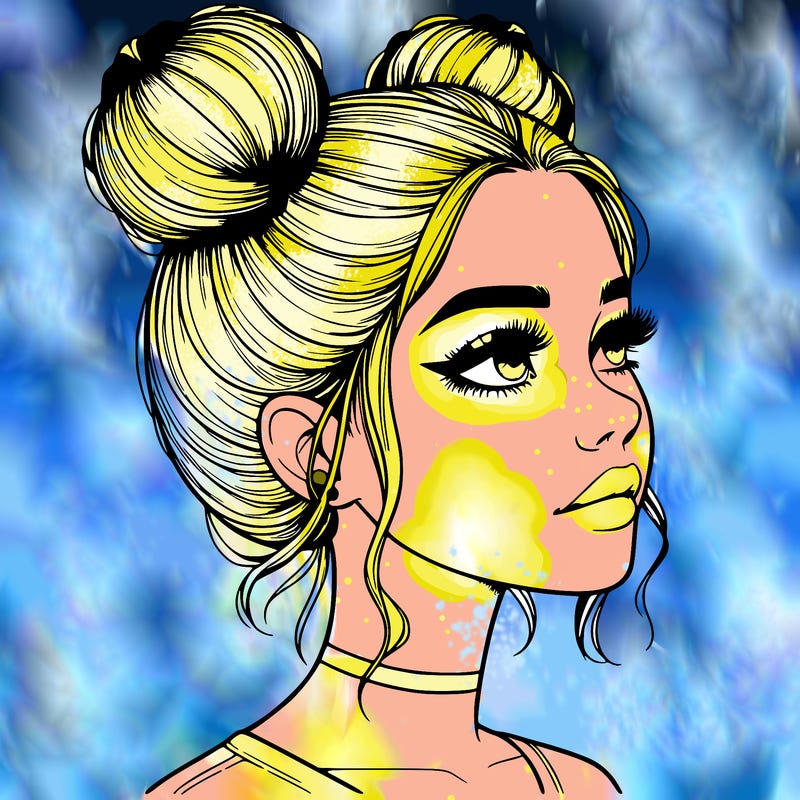 realistic girl with buns on the top of her head