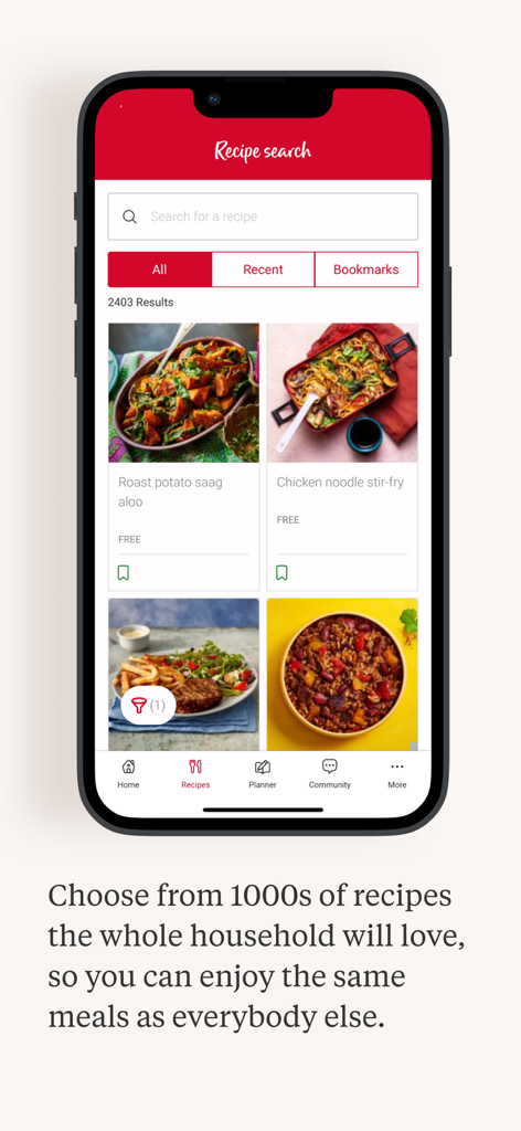 Slimming World - Slimming World app recipe search interface showing healthy meal options