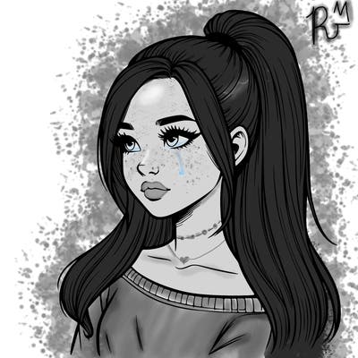realistic girl with a high ponytail