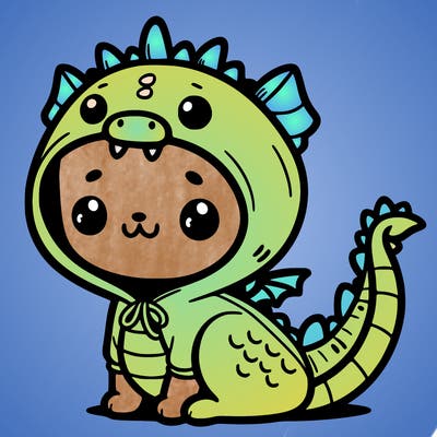 cute cat in a dragon hoodie with one tail only