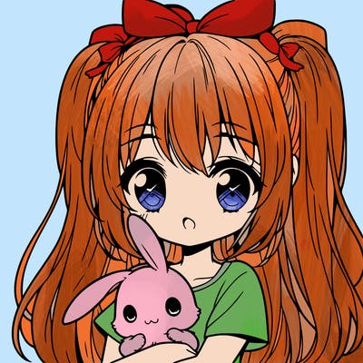 cute manga girl holding a bunny