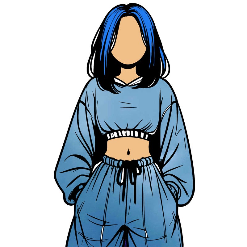 realistic girl faceless with baggy pants and a crop top