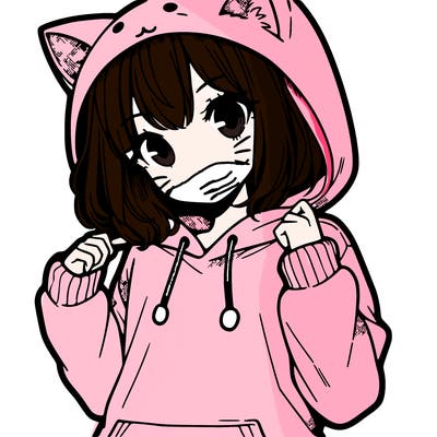 manga girl in cat hoodie
