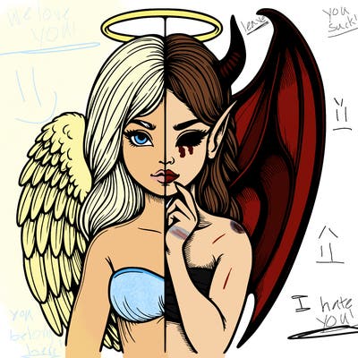 realistic angel half demon