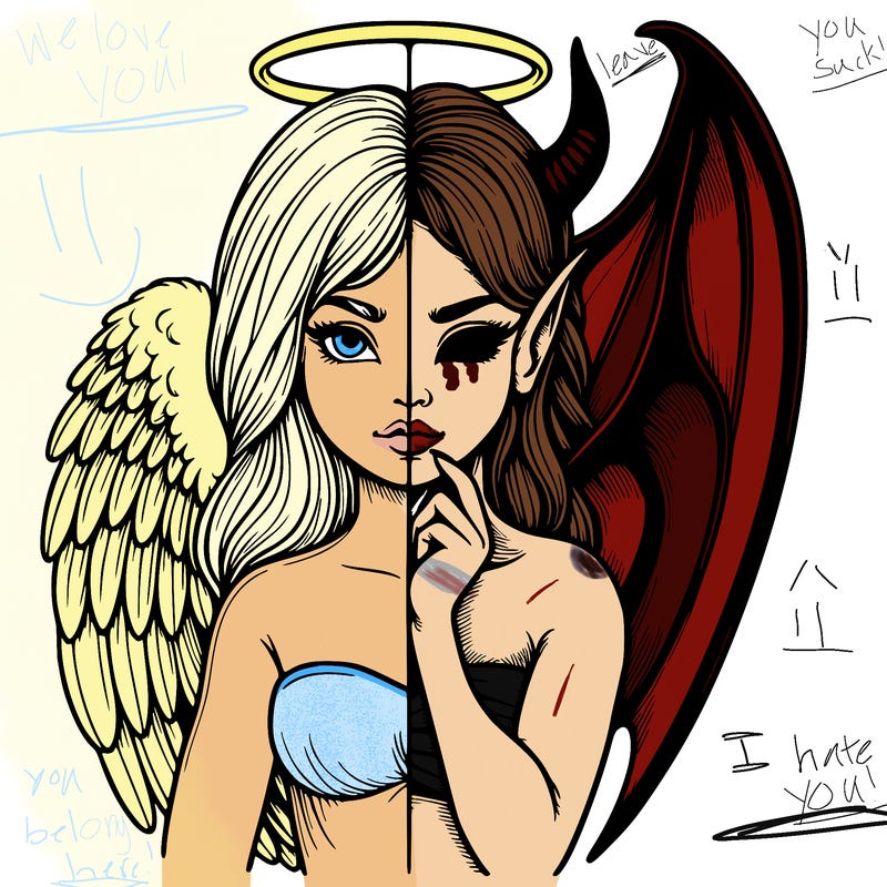 realistic angel half demon