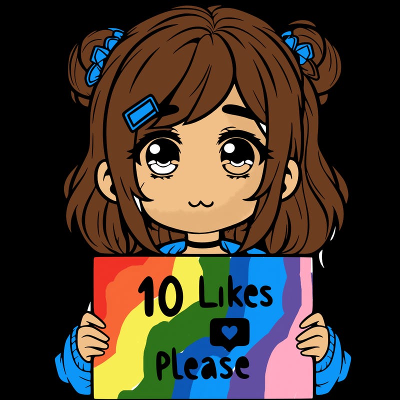 a girl with a sign saying 10 likes please