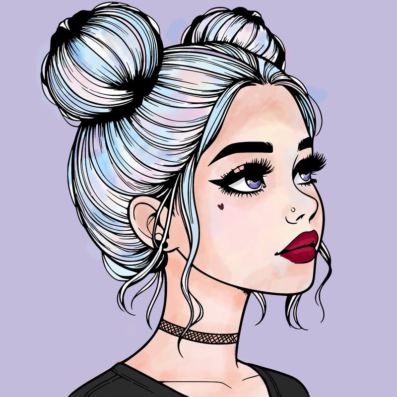 realistic girl with buns on the top of her head