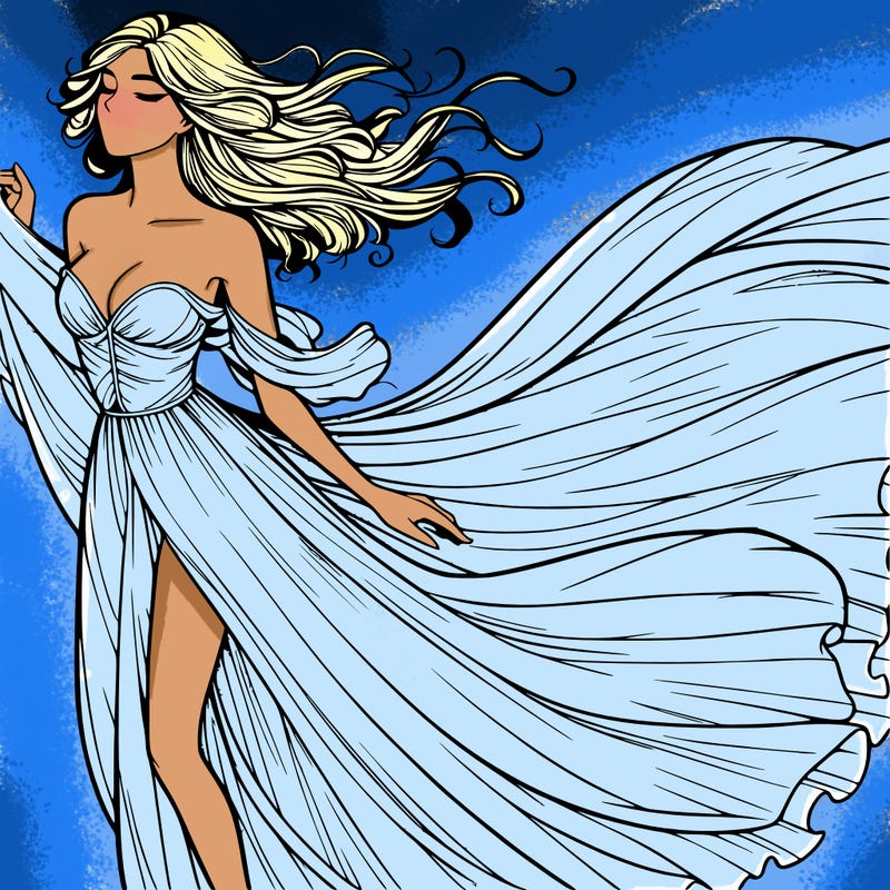 realistic woman in dress flowing the the wind