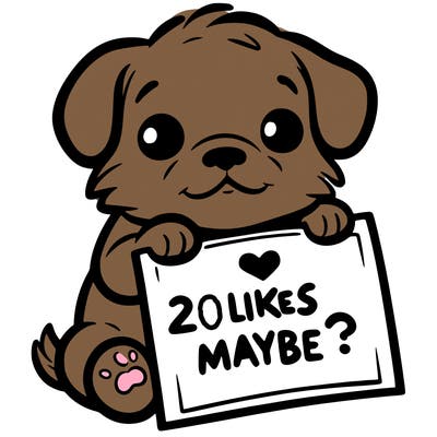 a puppy holding a sign that says 2 likes maybe?