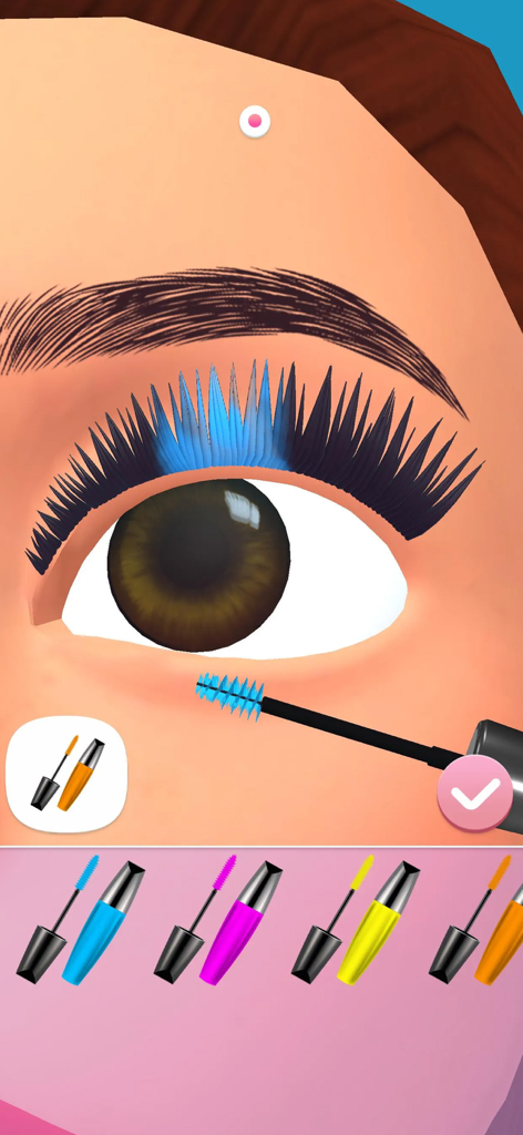 Lash Salon - Auftragen von farbigem blauem Mascara auf Wimpern im Lash Salon Spiel