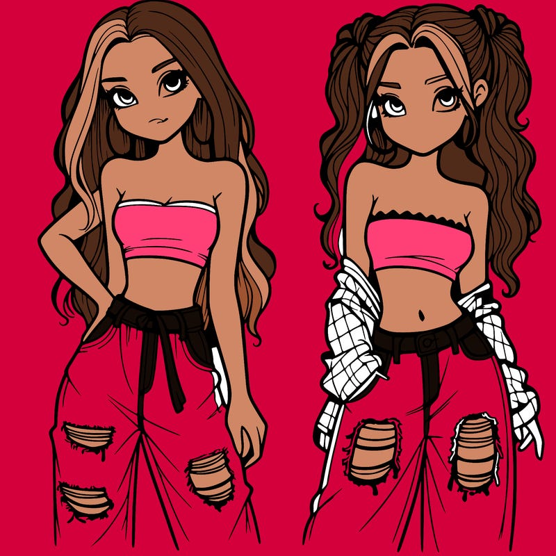 2 girls in crop tops and baggy jeans ripped
