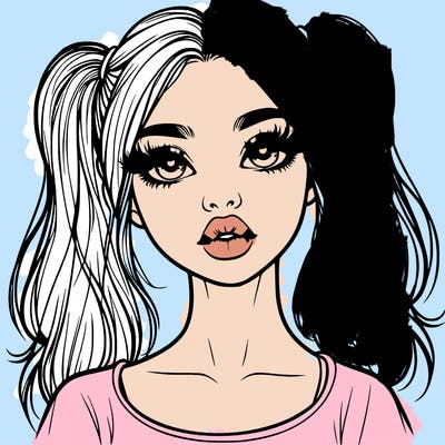 realistic girl with ponytails and lips