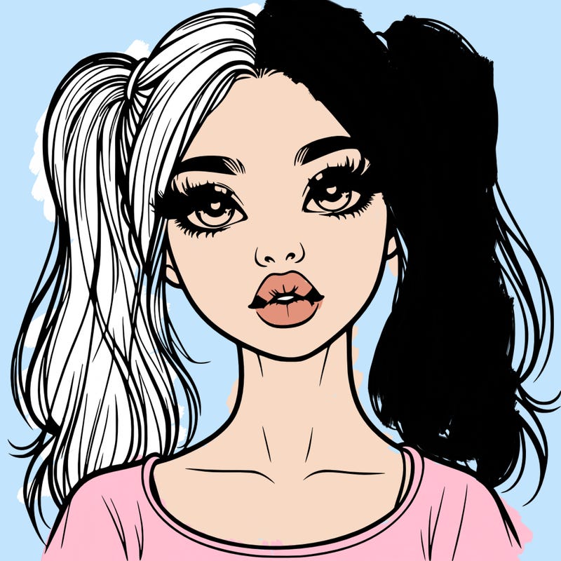 realistic girl with ponytails and lips