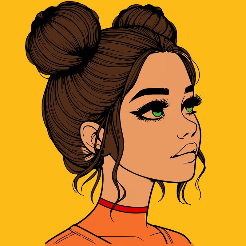 realistic girl with buns on the top of her head