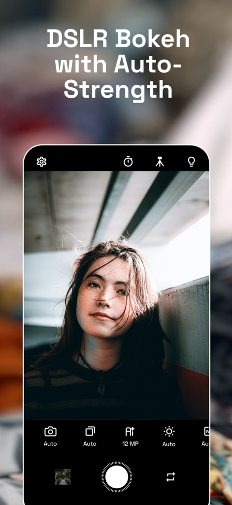 NeuralCam Aperture - Smartphone camera app interface showing a high quality portrait with AI driven DSLR bokeh effect