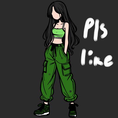 girl in baggy pants crop top and long hair