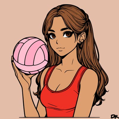 realistic girl  with volleyball