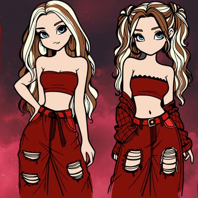 2 girls in crop tops and baggy jeans ripped