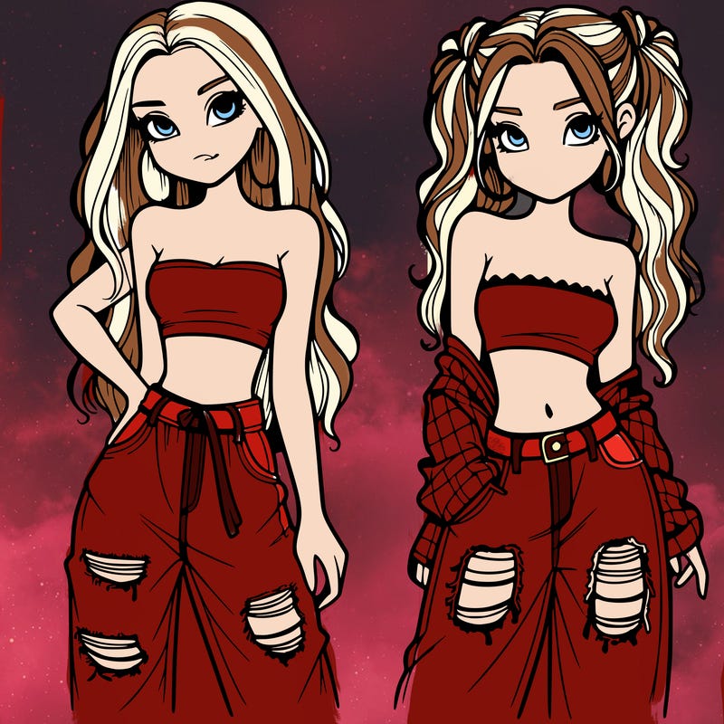 2 girls in crop tops and baggy jeans ripped