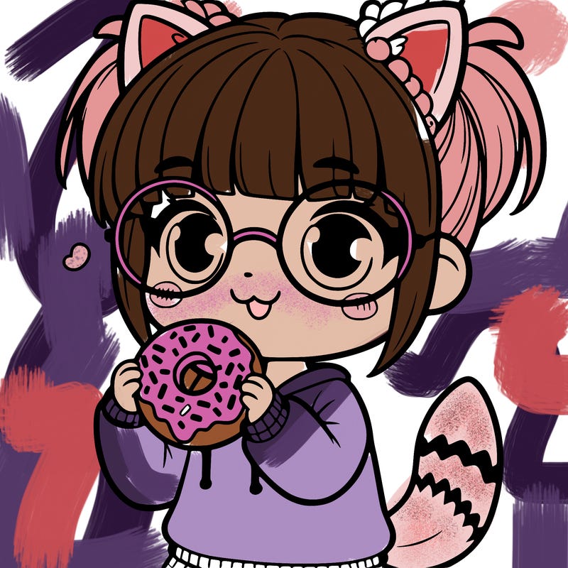 girl with glasses a tail eating a donut