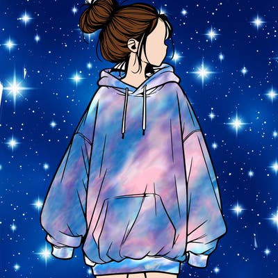 realistic girl with a oversized sweatshirt on and a bun