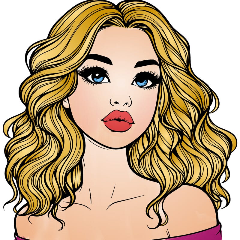 realistic girl with wavy hair and lips