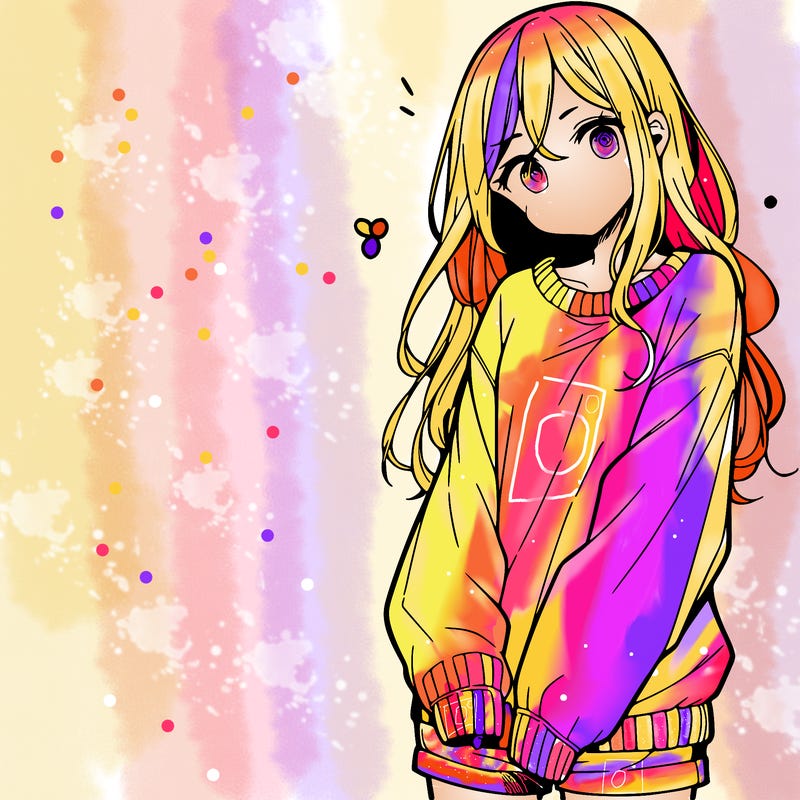 manga teen girl  in a sweater and baggy pants