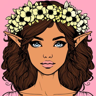 realistic female elf with flower crown