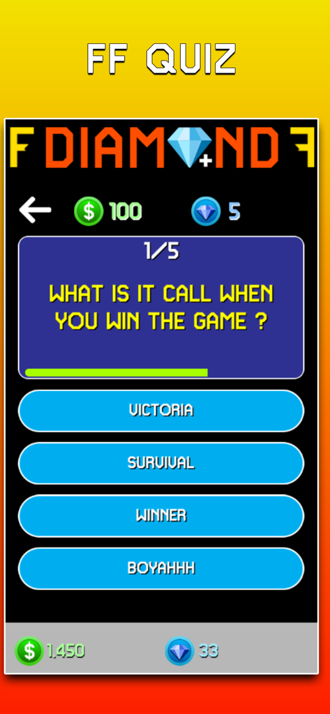 Diamond Convert - Lucky Quiz F - Mobile app screen showing a Free Fire trivia quiz question with multiple choice answers.