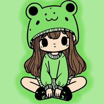a girl wearing a frog hat and some frog socks