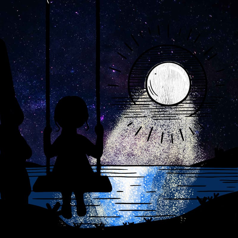 girl swinging on swing looking at sunset