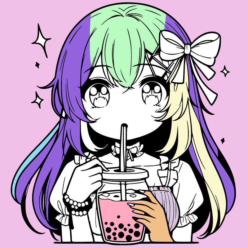 anime girl drinking boba tea