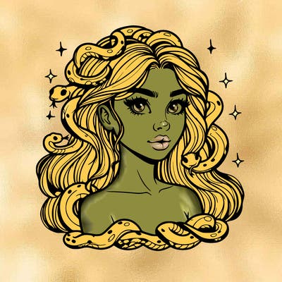 realistic girl with snakes as hair