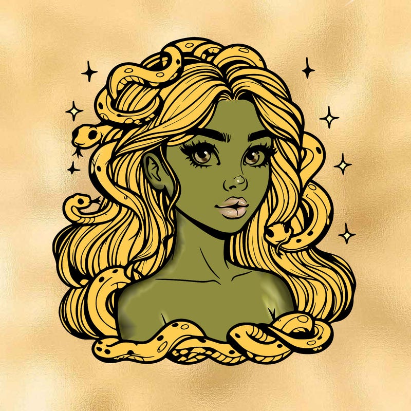 realistic girl with snakes as hair