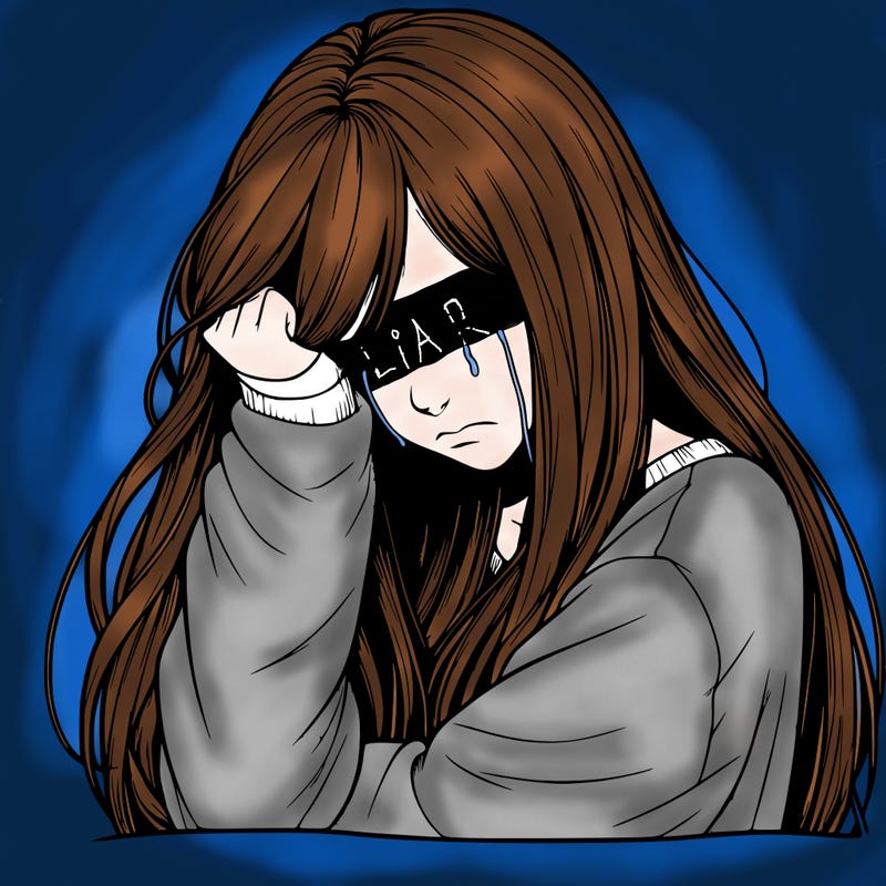 realistic depressed girl with long hair crying