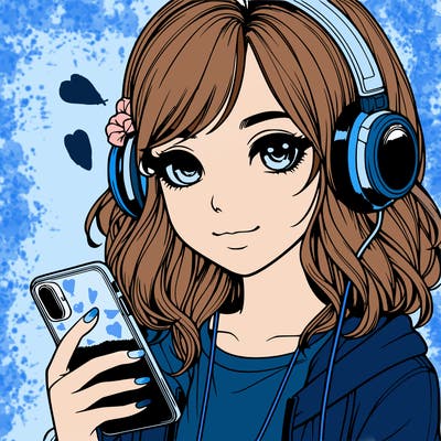 realistic girl with a phone and headphones